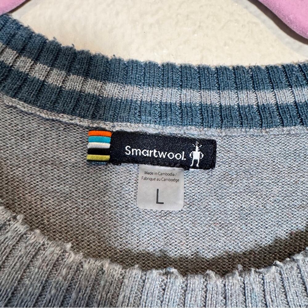 Smartwool Grey Merino Wool Blend V Neck Sweater Womens L Pullover Fall Casual - Picture 7 of 9